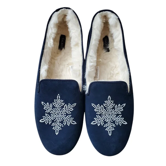 Talbots Fireside Suede Pearl Snowflake Memory Foam Slippers Size 8 Like New - Picture 3 of 11
